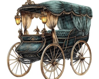 Victorian Horse Drawn Carriage PNG Clipart, 12x Antique Carriage Clip Art Set, Printable Watercolor Clip Art, Paper Crafts, Digital Download
