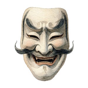 Aquarell japanische Maske PNG Clipart, 12x Noh Theater Maske Clip Art Set, druckbare asiatische Kunst, transparenter Hintergrund, digitaler Download