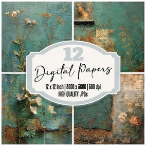 12x Oxide Peel Notitie Junk Journal Paper Floral Collage Achtergronden Digitaal Papier Pack Verontruste Textuur Afdrukbaar papier