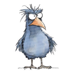 12x Quirky Bird Clip Art, Grumpy Blue Bird Watercolor, Printable ...