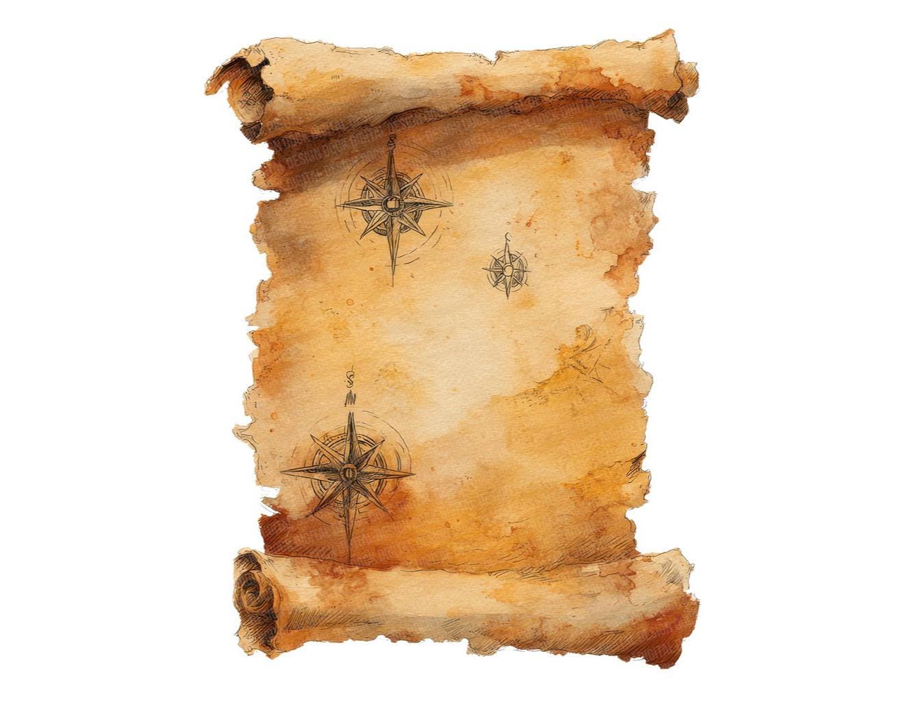 Pirate Map PNG Clipart, 12x Vintage Scroll Maps Clip Art Set, Printable ...