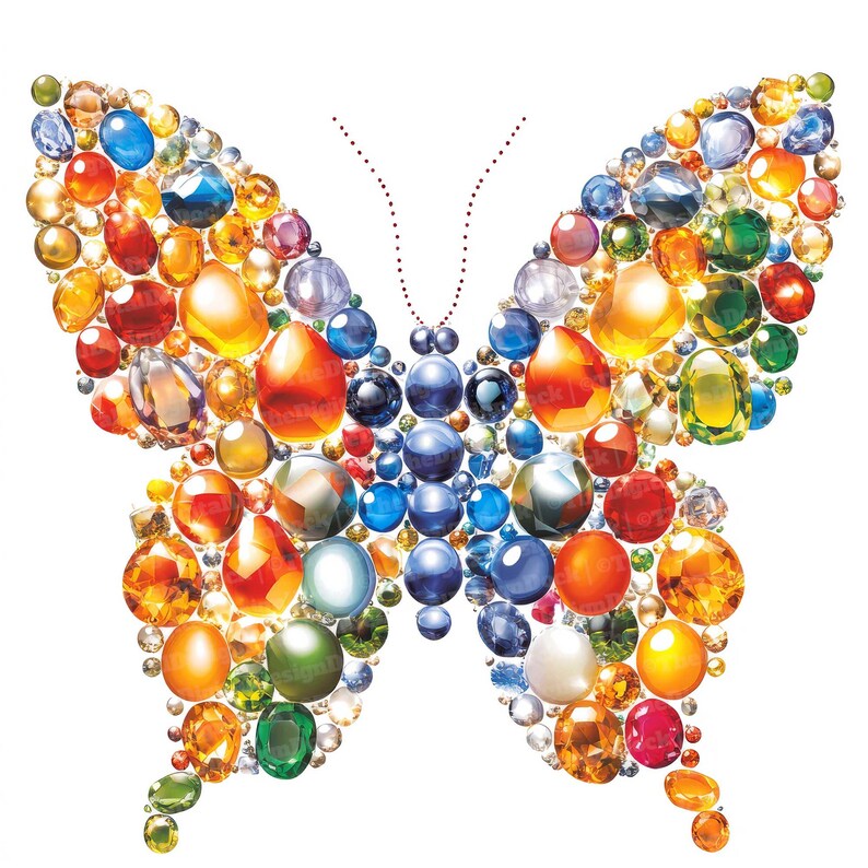 Jewel Butterfly Clip Art, 12x Rainbow Gem Clipart Set, Printable