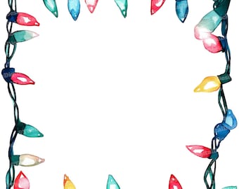 Kerstverlichting clipart, 12 stuks aquarel kerstverlichting clipart, feestelijke randen, digitale download, papierknutselwerk, junk journal, scrapbook