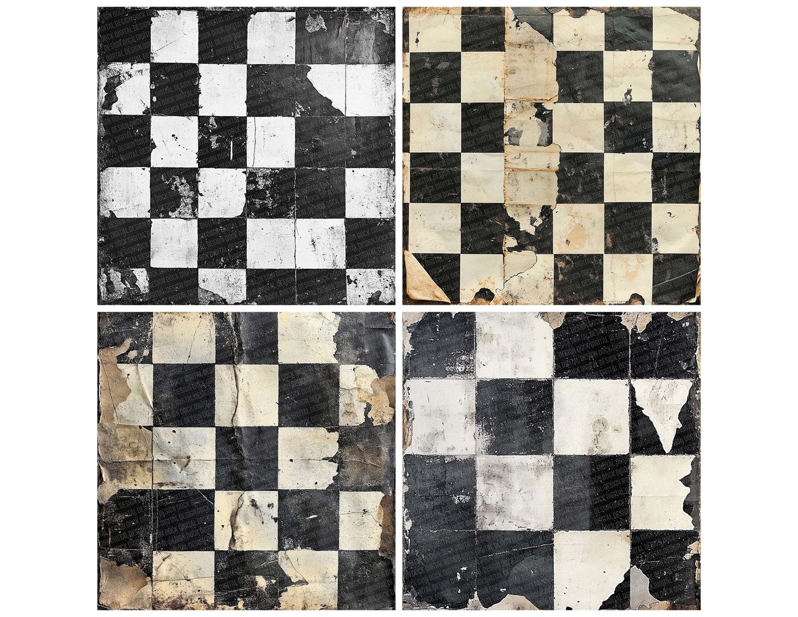 12 Distressed Digital Paper Checkerboard Junk Journal Paper Aged Grunge ...