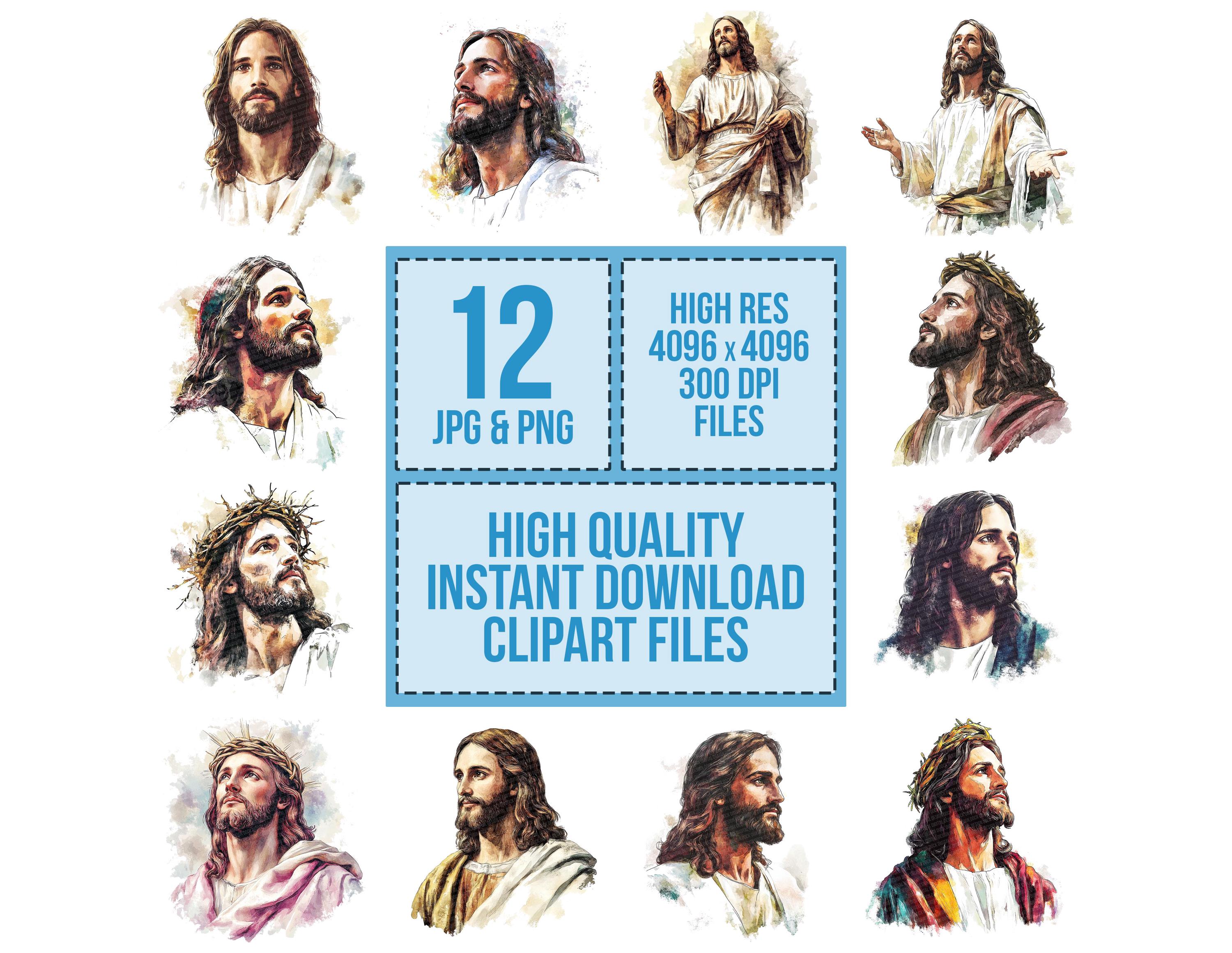 Jesus Christ PNG Clipart, 12x Watercolor Religious Art Clip Art Set ...