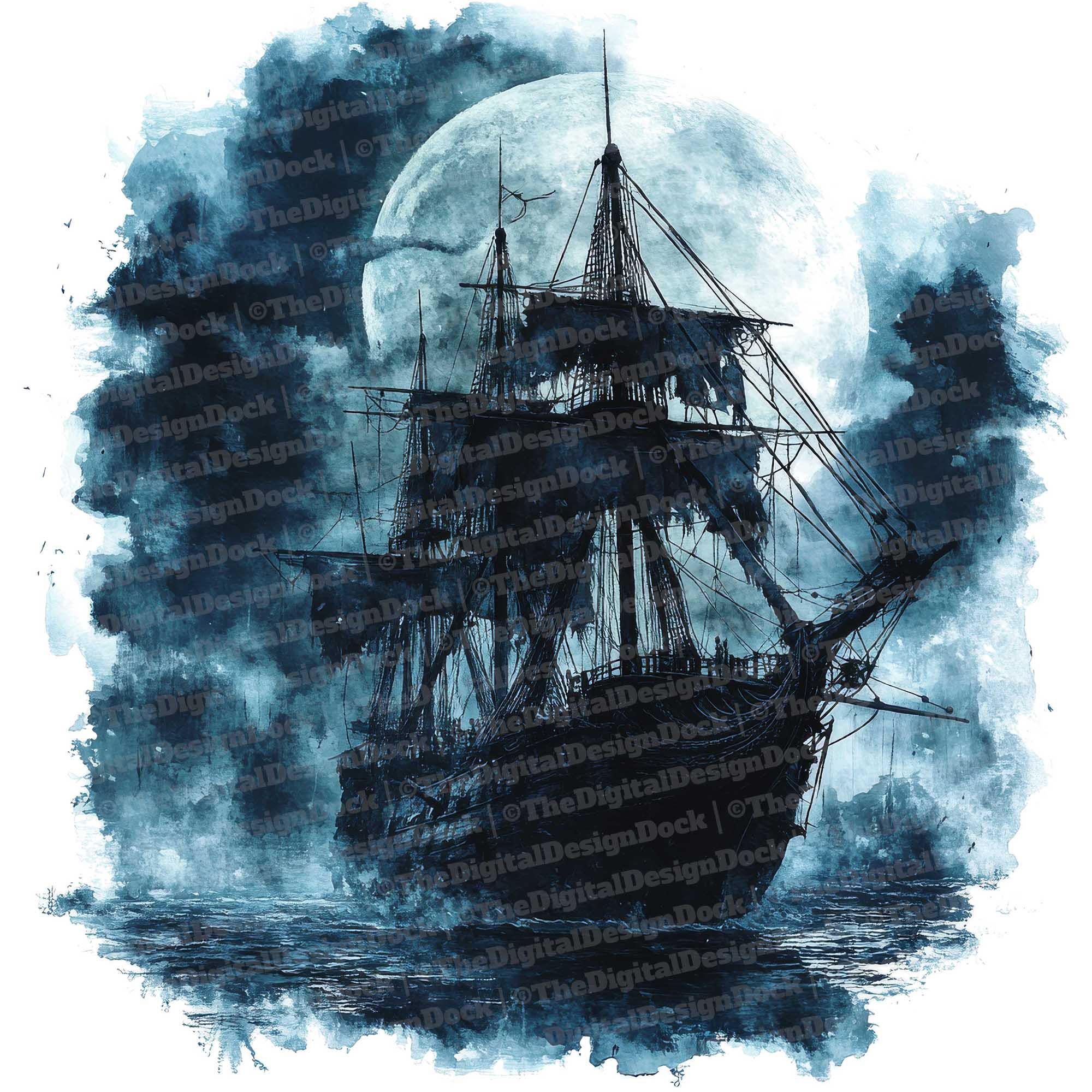 12 幽霊船のクリップアート、水彩画の幽霊船、印刷可能なクリップ