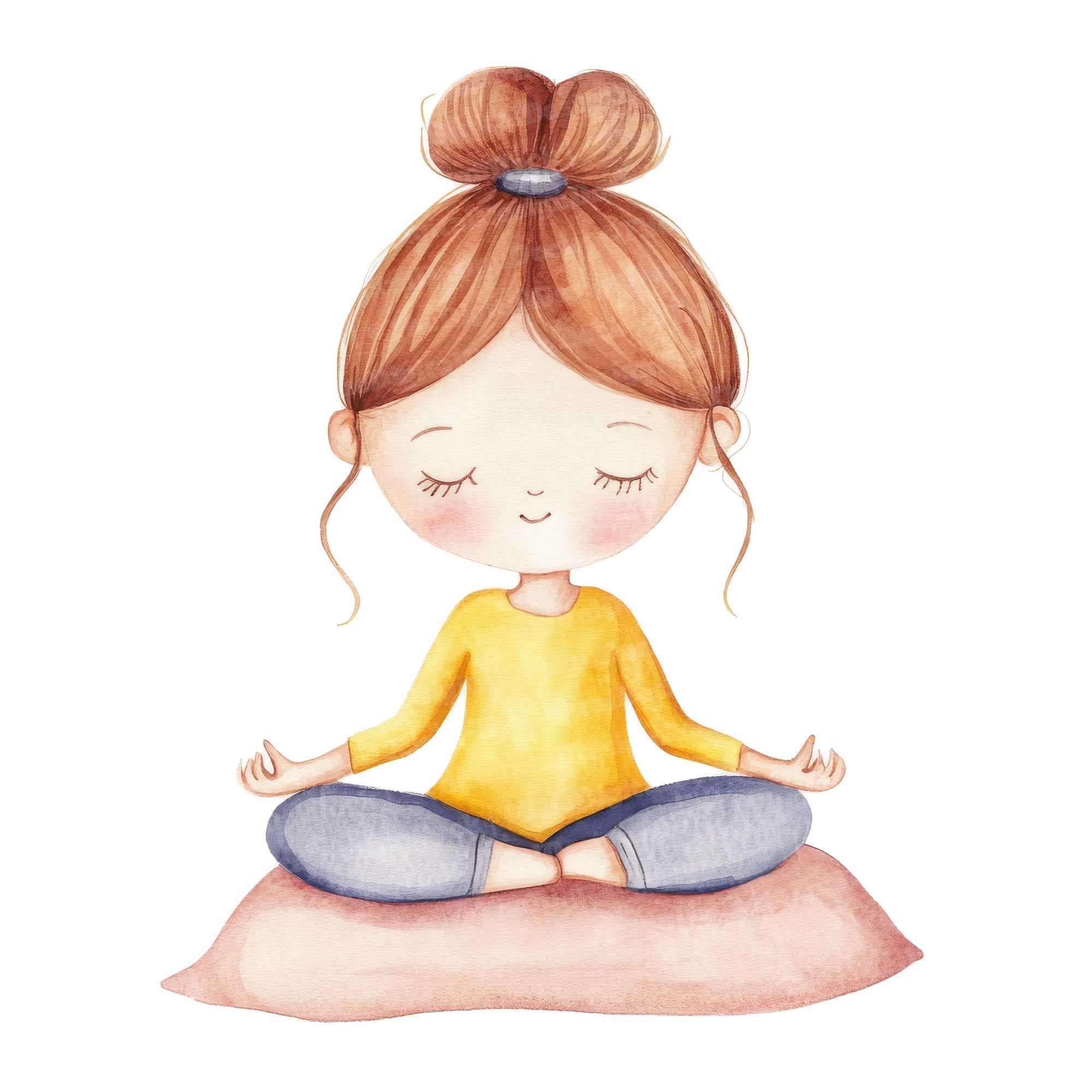 Meditation Girl Clip Art, 12x Yoga Kids Clipart Set, Printable