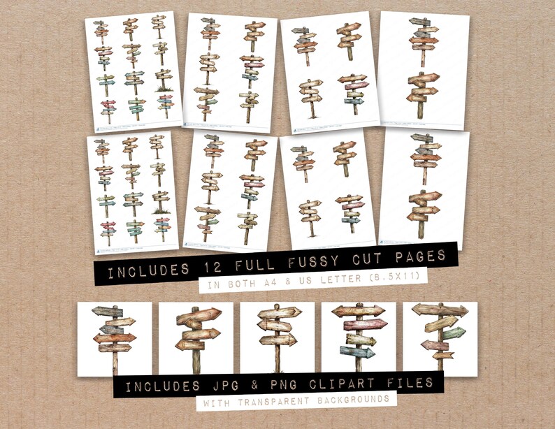 Printable Signpost Imaginary Places Signpost Fussy Cut Sheets, 12x Printable Wooden Sign ...
