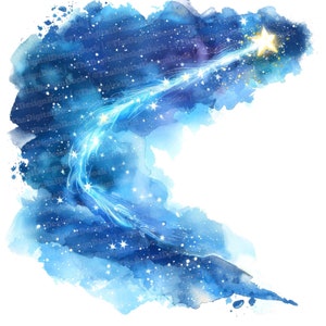 Clipart de estrela cadente, 12 JPGs, Clipart de aquarela cósmica, Clipart de aquarela para impressão, Artesanato em papel, Arte de parede, Download digital, Diários de lixo