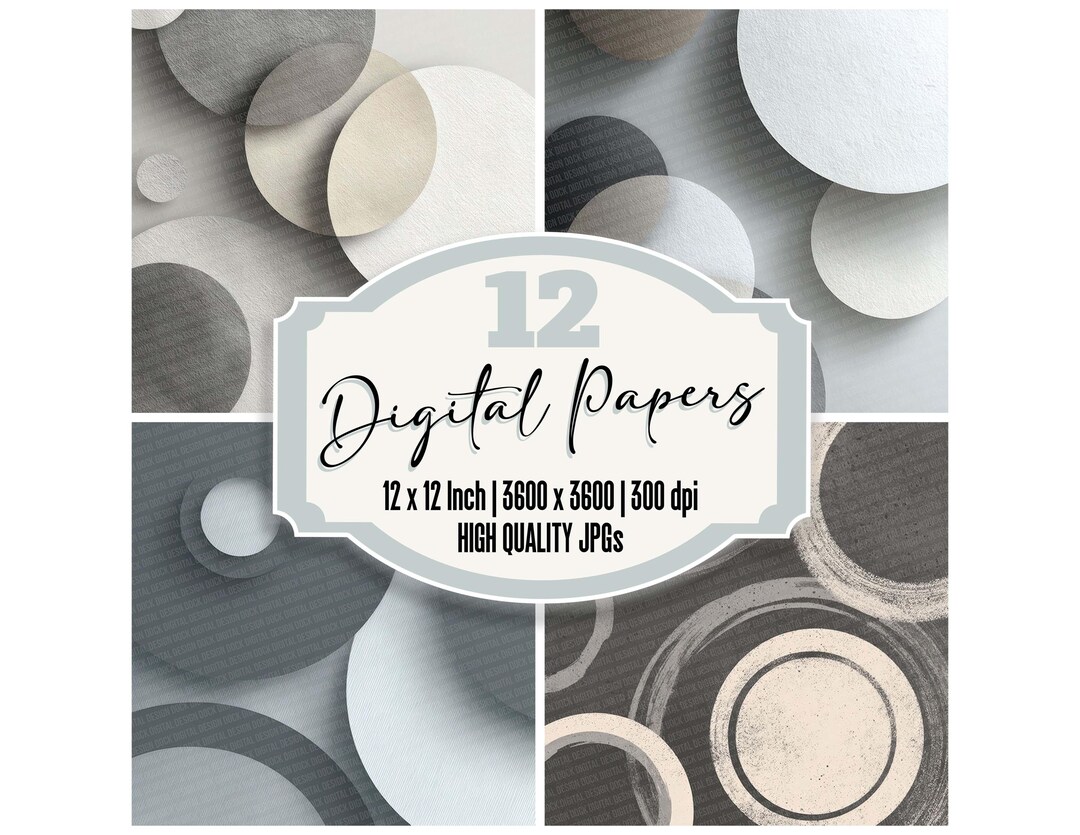 Neutral Circle 12x Neutral Circle Digital Paper Charcoal Fog Junk Journal Paper Pack ...