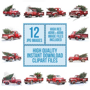 Christmas Truck PNG Clipart, 12x Watercolor Christmas Tree Delivery PNG ...