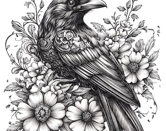 Raven PNG Clipart, 12x Black and White Raven Illustrations, Printable Clip Art Set, Digital Download, Paper Crafts, Junk Journal Bundle