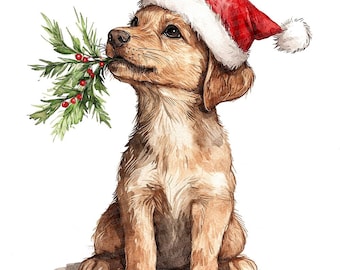 Christmas Puppy PNG Clipart, 12x Festive Dog Watercolor Clip Art Set, Holiday Pet Clip Art, Digital Download, Paper Crafts, Junk Journal