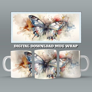 Butterfly Mug Wrap, 11oz & 15 Oz Mug Sublimation Design, Watercolor Mug Wrap Design, Mug Wrap, Mug Sublimation, 11oz Mug Png, 15oz Mug PNG