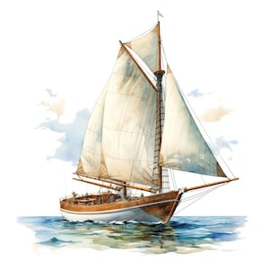 Sailboat Clipart, 12x Vintage Nautical Boat Art Set, Printable Watercolor Art, Transparent Background PNG, Digital Download, Paper Crafts image 16