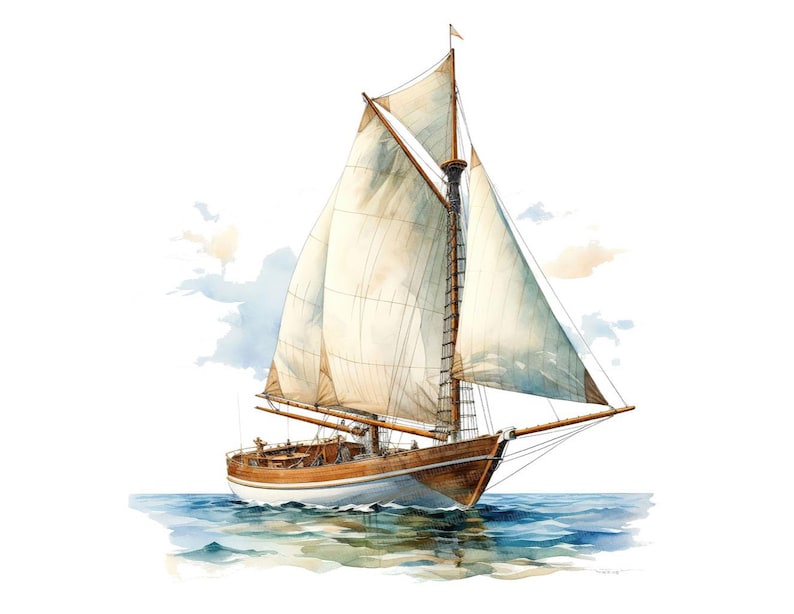 Sailboat Clipart, 12x Vintage Nautical Boat Art Set, Printable Watercolor Art, Transparent Background PNG, Digital Download, Paper Crafts image 16