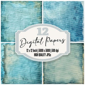 12x Vintage Nautical Map Junk Journal Paper, Distressed Blue Digital Paper Pack, High Quality JPGs, Scrapbook Paper, Digital Download