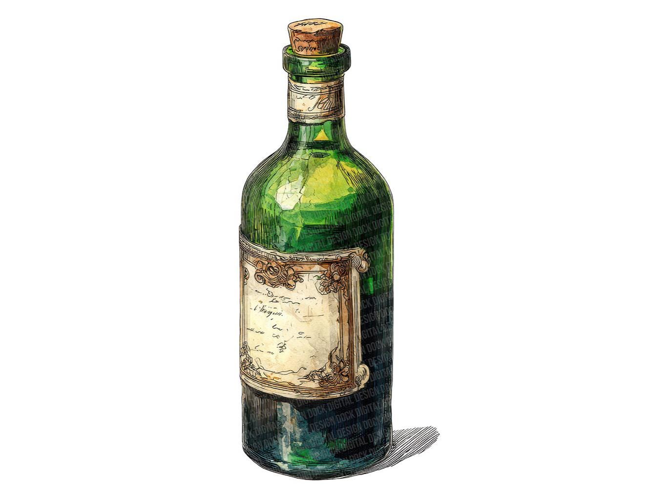 12x Green Wine Bottle PNG Clipart, Vintage Label Bottles Clip Art Set ...