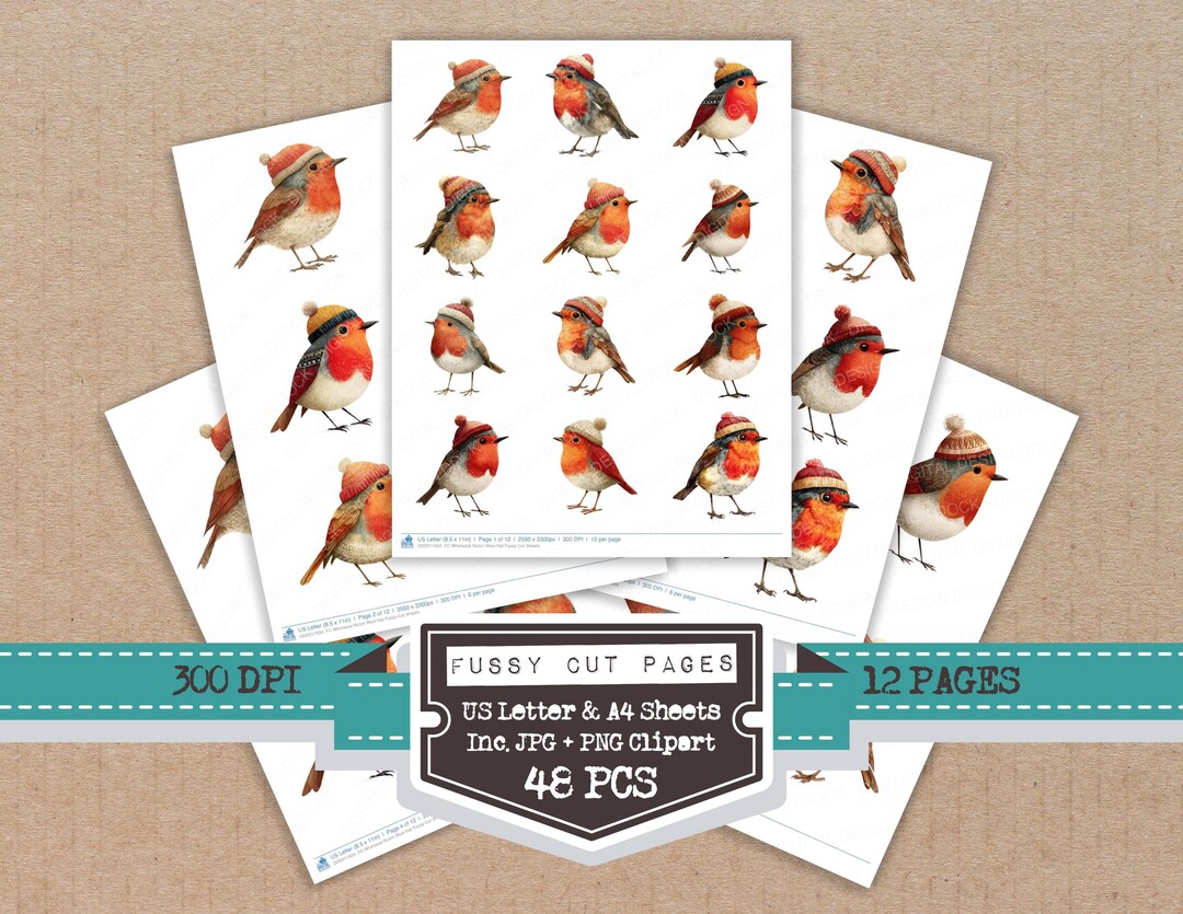 Whimsy Robin Whimsical Robin Wool Hat Fussy Cut Sheets, 12x Printable Pages, Junk ...