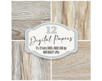 12x Ashwood Grain Junk Journal Paper Natural Digital Paper Pack Neutral Texture Backgrounds High Quality JPGs Scrapbook Paper