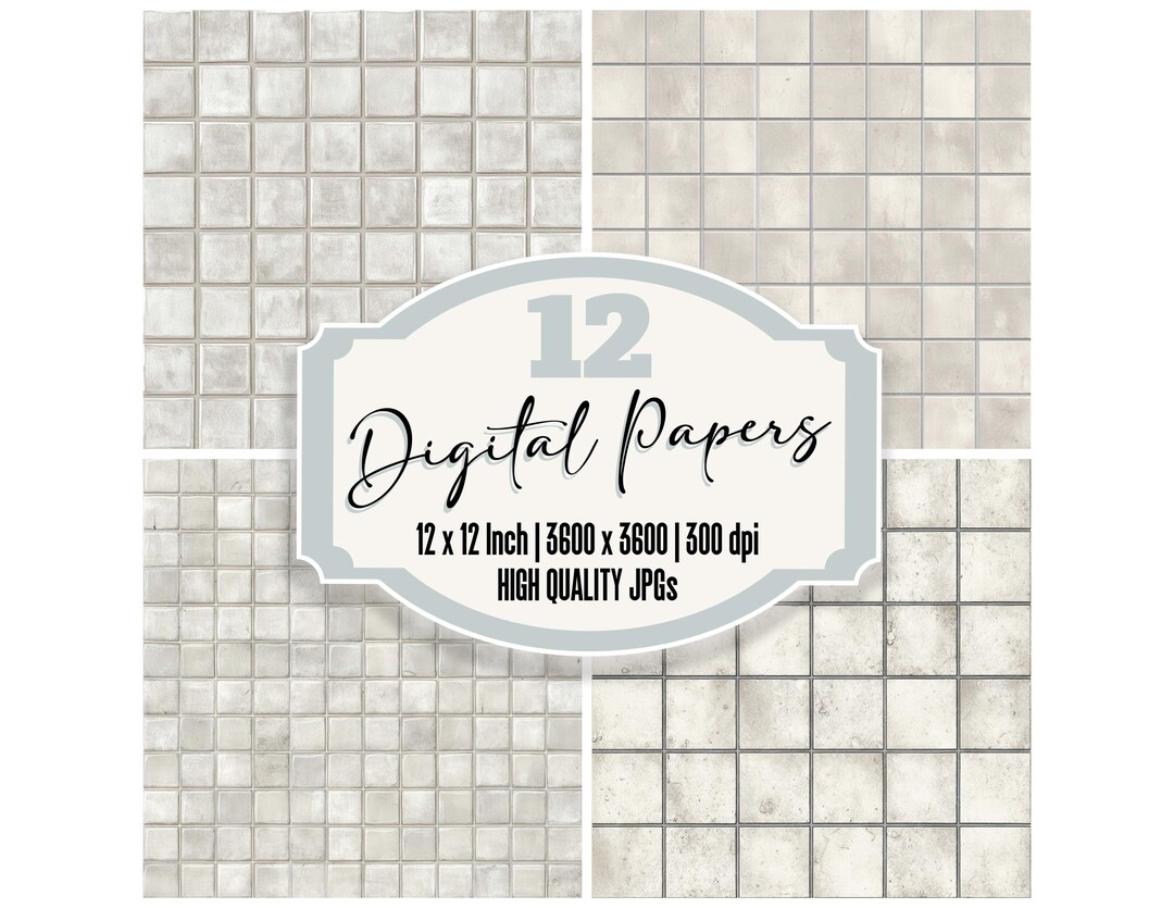 Tile Box Paper 12x White Tile Grid Junk Journal Paper Neutral Ceramic Tile Texture ...