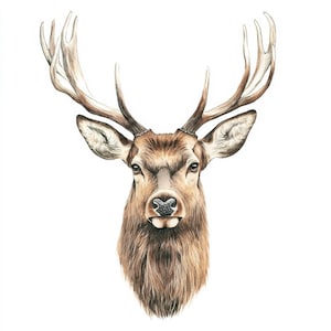 Cerf élaphe tête PNG Clipart, 12 x aquarelle faune Clip Art, animaux de la forêt PNG, téléchargement numérique, Junk Journal, Scrapbook Stag PNGs