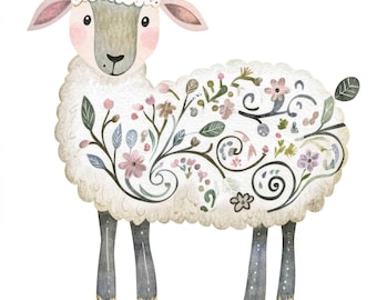 Sheep Clip Art, 12x Folk Art Sheep Clipart Set, Watercolor Sheep Clip Art, Digital Download, Paper Crafts, Scrapbooking, Sheep Illustrations