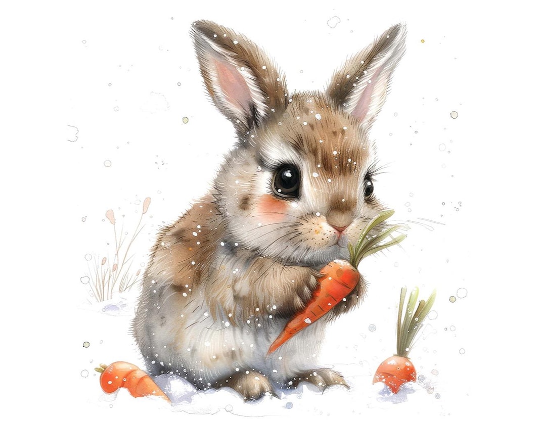Winter Bunny PNG Clipart, 12x Cute Rabbit With Carrot Clip Art Set ...