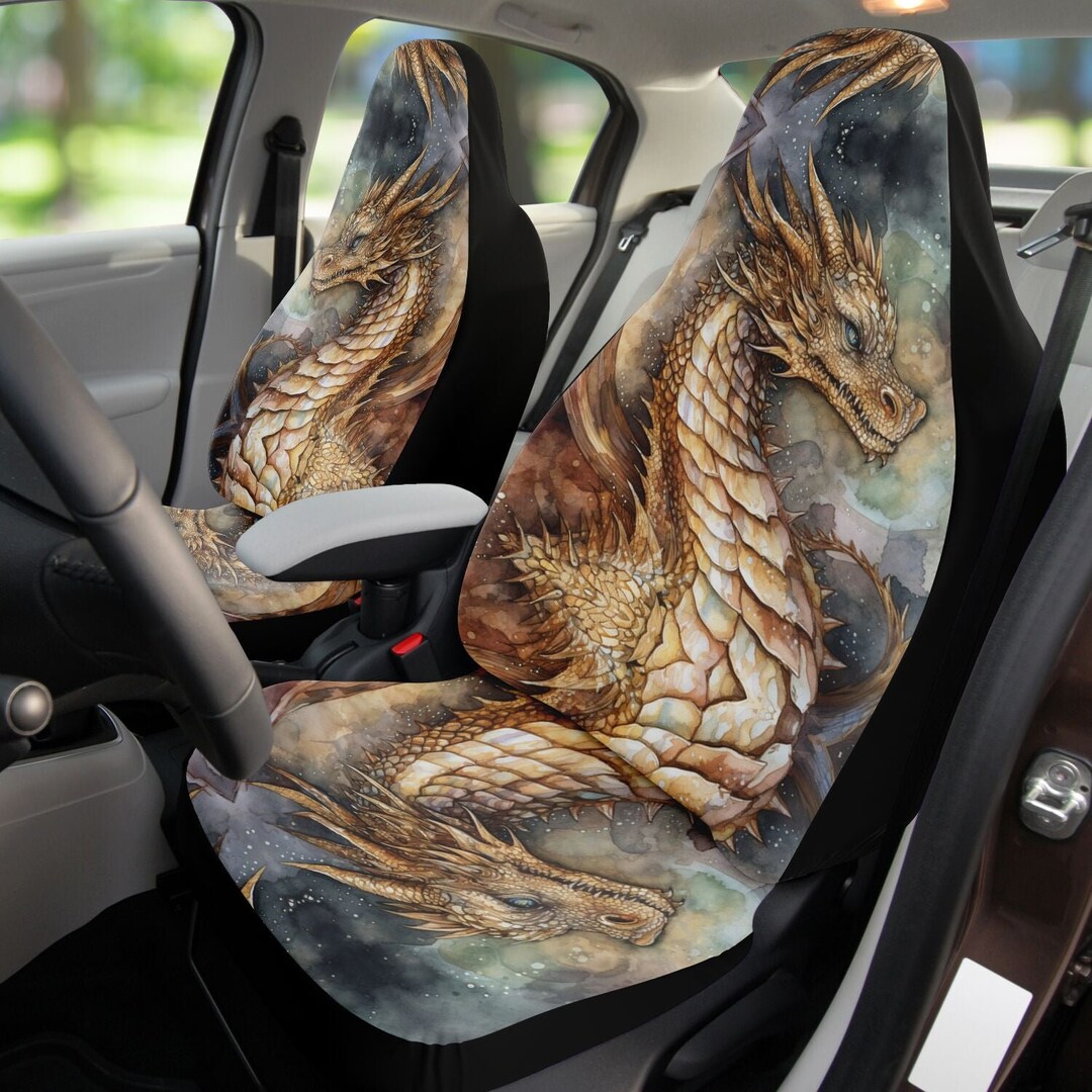 Golden Dragon PREMIUM Car Seat Covers Set of 2 Front Seat Cover for Vehicle Dragon Car Seat