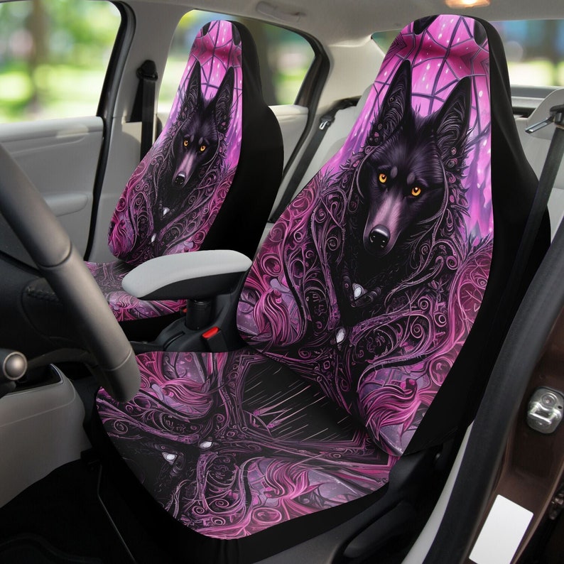 Wolf Midnight Purple PREMIUM Car Seat Covers Set of 2 Front Seat Cover