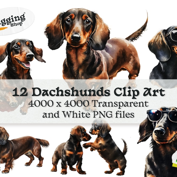 Dachshunds Sausage Dogs Watercolour Style Clip Art | High Resolution Transparent Background PNG Files | Printable Digital Paper Art