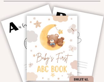 ABC Book Baby Shower Games, Printable Gender Neutral DIY Alphabet Coloring Book Pages, Storybook Guestbook Alternative Baby's First ABC Book
