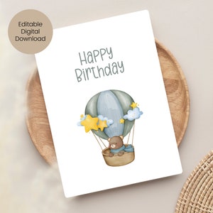 DRUCKBAR Happy Birthday To Love, Minimalistische Geburtstagskarten, Geburtstagskarte für Mädchen und Jungen, süße Bär Alles Gute zum Geburtstagkarte