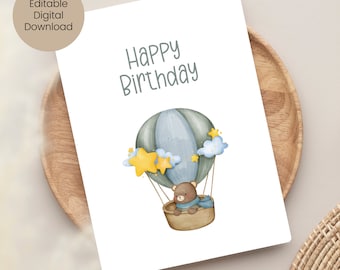 PRINTABLE Happy Birthday To Love , Minimalist Happy Birthday Cards, Birthday Card for Girls and Boys, Cute Bear Happy Birthday Card