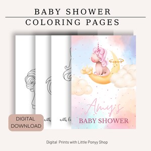 Editable Unicorn Coloring Pages, Baby Shower Unicorn Printable, Unicorn Coloring Book Activities, Coloring Pages, Unicorn Party Birthday