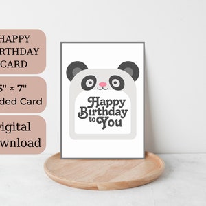 Cartão de aniversário imprimível, cartão de aniversário fofo, cartão de aniversário divertido, presentes de aniversário, cartão de feliz aniversário para crianças, cartão de panda fofo