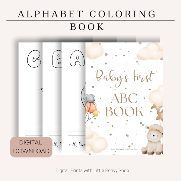 Editable ABC Book Baby Shower Game Little Cutie Alphabet Coloring Book Editable Baby's First ABC Book Baby Shower Coloring Pages Digital