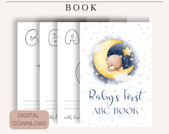 ABC Book Baby Shower Game Teddy Bear Greenery Alphabet Coloring Book Baby's First ABC Book Baby Shower Coloring Pages Digital Download