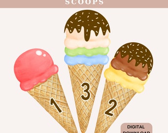 Count the Ice Cream Scoops, , Preschool Math, Preschool Worksheet, Montessori Printable, Busy Book, Preschool Activity, Toddler Printable