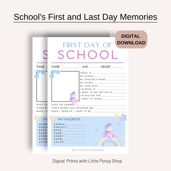 First and Last Day of School Keepsake Printable, Kid's Memory Journal, School Keepsake Memory Box Last Day Of School, Back to School