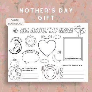Todo sobre el cuestionario de regalos del Día de la Madre, regalo del Día de la Madre, preguntas para rellenar los espacios en blanco de la carta de mamá imprimible, coloración del Día de la Madre