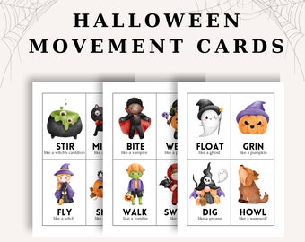 Förskoleaktivitet för Halloween Halloween-rörelsekort Halloween-flashkort Halloween-spel Montessori Halloween-flashkort Barnaktivitet