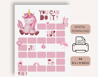 Unicorn Reward Chart, Unicorn Sticker Chart, Pink Gold Pastel Unicorn, Potty Training, Behavior Chart, Digital Printable
