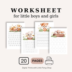 Bundle imprimable pour la recherche de noms, entraînement à l'écriture manuscrite, page d'écriture de trace de numéros