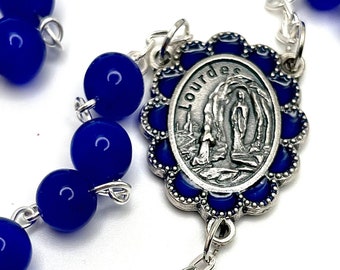 Blue Our Lady of Lourdes Rosary With Heavy, Ornate Crucifix