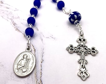 Saint Cecilia Patron Saint of Music, Musicians, Poets— Tenner Chaplet One Decade Pocket Rosary With Glass Beads, Vintage Victorian Crucifix