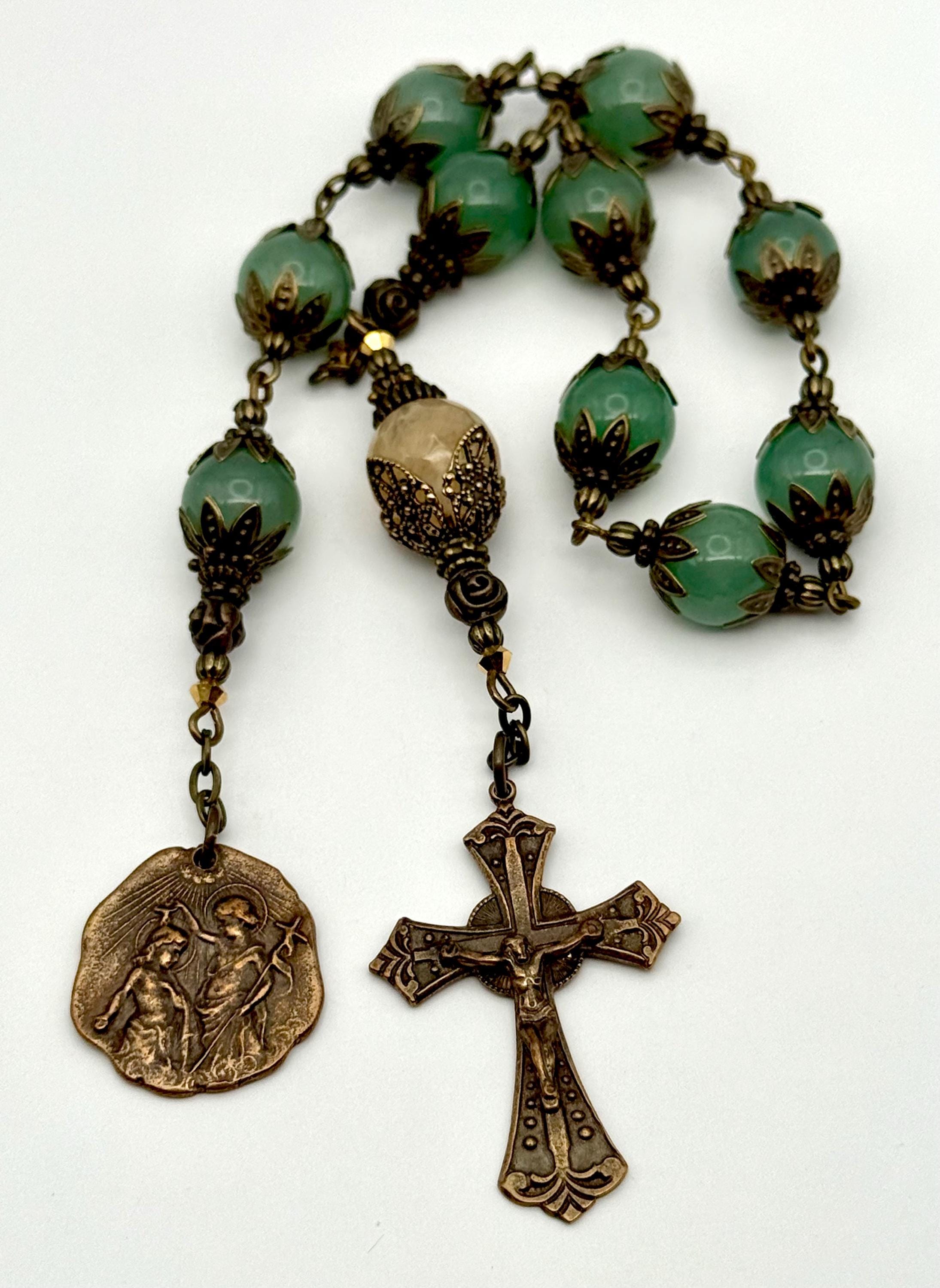 Roman Chaplets Saint John the Baptist Baptizing Jesus Solid Bronze Medal Rome Crucifix ...