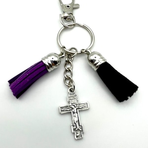 Eastern Orthodox Crucifix Leather Tassel Keychain With Clip— Russian Orthodox