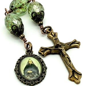Handmade Wire-Wrapped Three Hail Mary Chaplet | Bronze Crucifix | Saint Bernadette Lourdes Medal | Gorgeous Handmade Czech Glass Beads