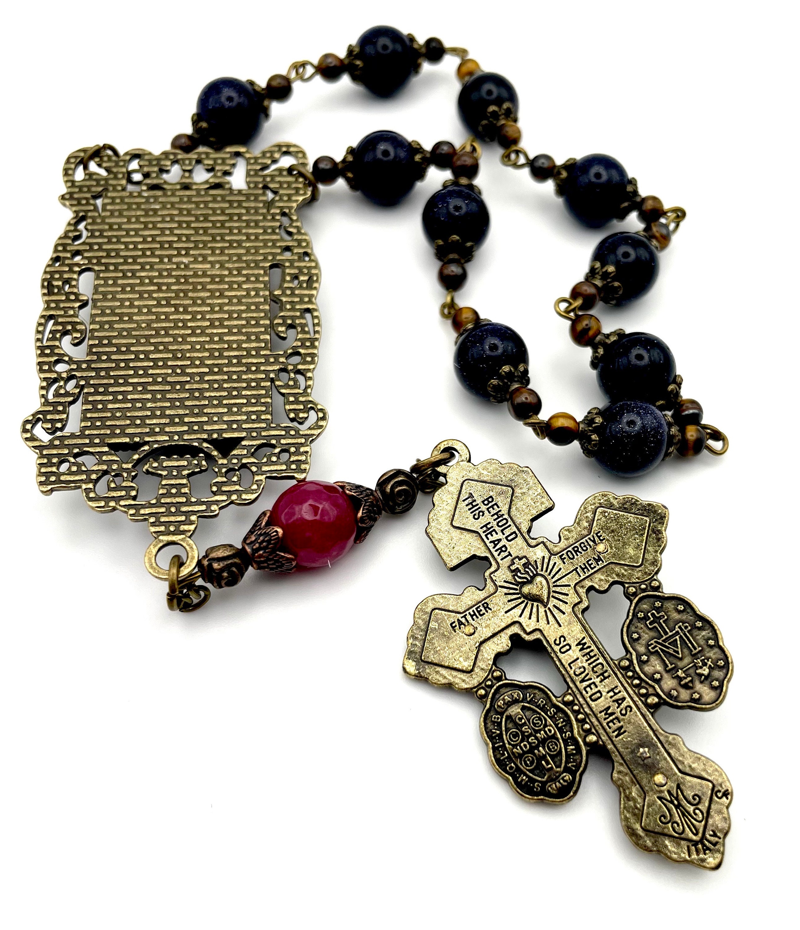 One Decade Ruby Blue Sandstone, Ruby, Tiger Eye Gemstone Single Decade Rosary ...